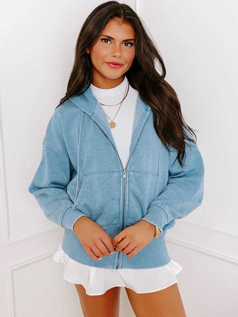 Light Blue Zip-Up Hooded Sweatshirt